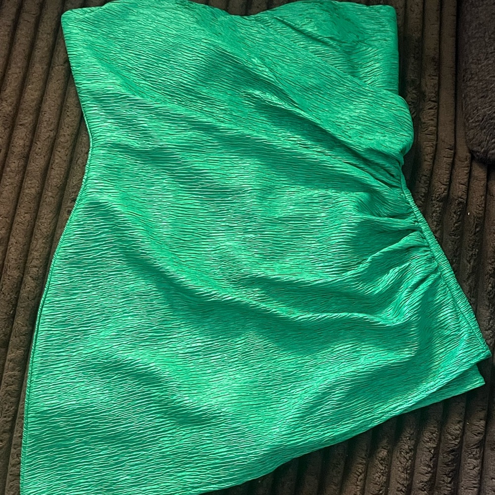Fashion Nova Strapless Emerald Green Ruched Mini Dress